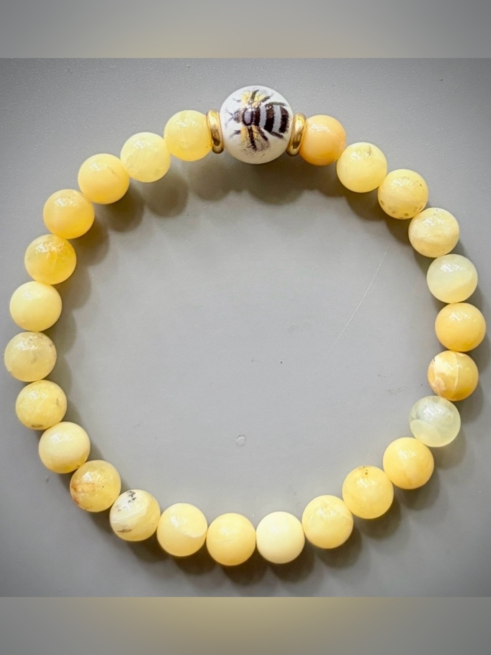 The Bumblebee and Natural Yellow Opal Handcrafted Bead Bracelet